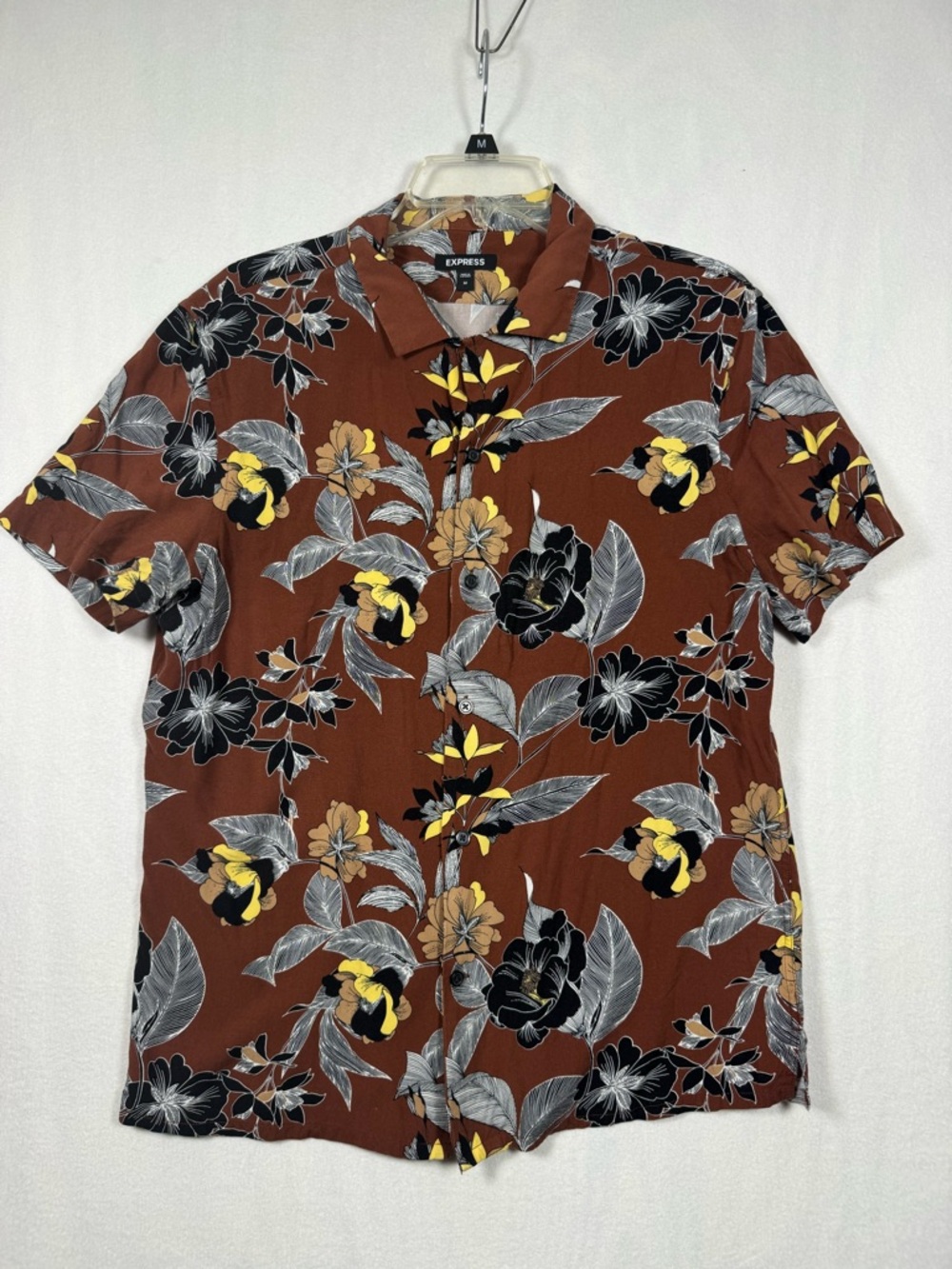 Express Men’s Brown Floral Short-Sleeve Button-Up Shirt